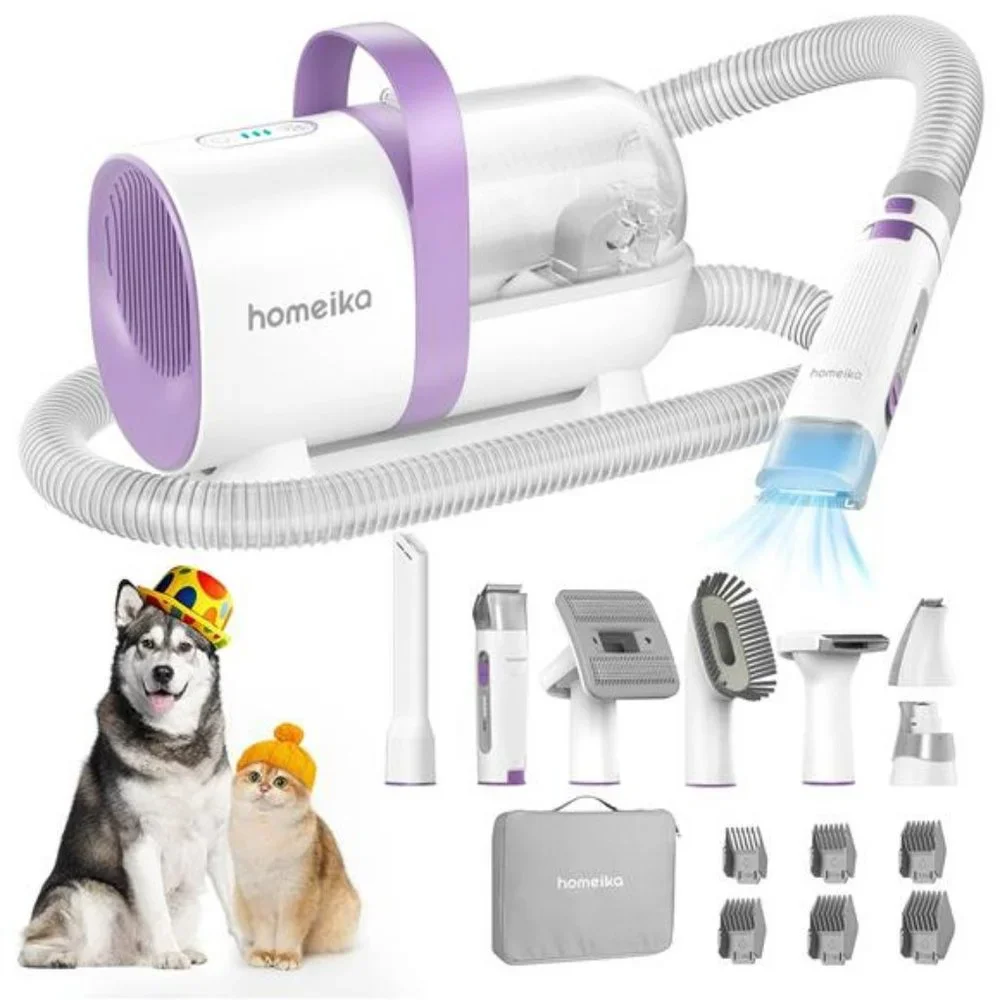 Dog Grooming Kit, 1.5L Dog Hair Vacuum Suction, 8 Pet Grooming Tools